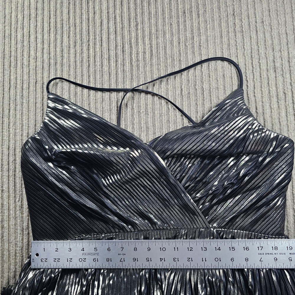 Women's Metallic Black and Gold Pleated Maxi Dress - Picture 5 of 10